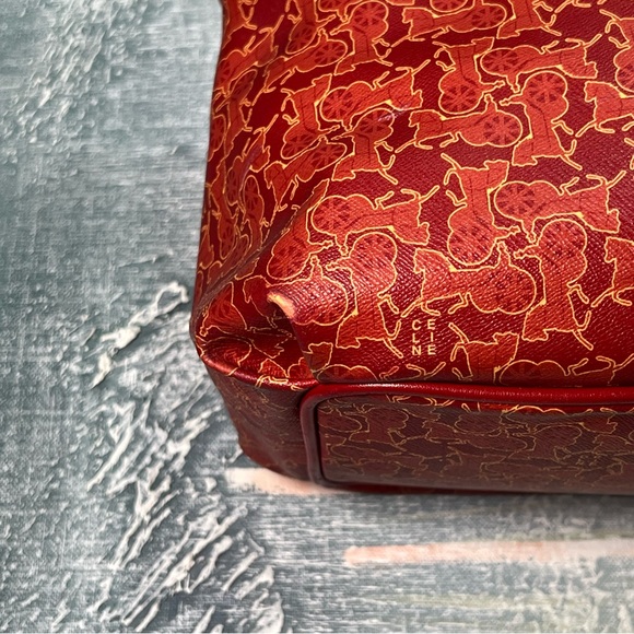 Céline Vintage Le Horse Carriage Saluki Monogram Tote Orange Red Tone & Silver - Picture 10 of 16
